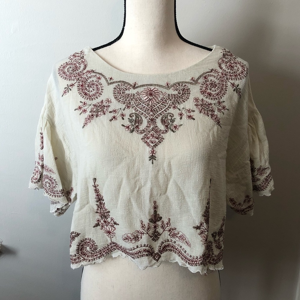 Free People | Embroidered Short Sleeve Shirt